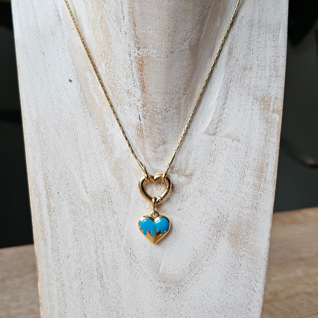 Seyso drippy blauw hartvormig stainless steel bedeltje uit Design Your Own collectie