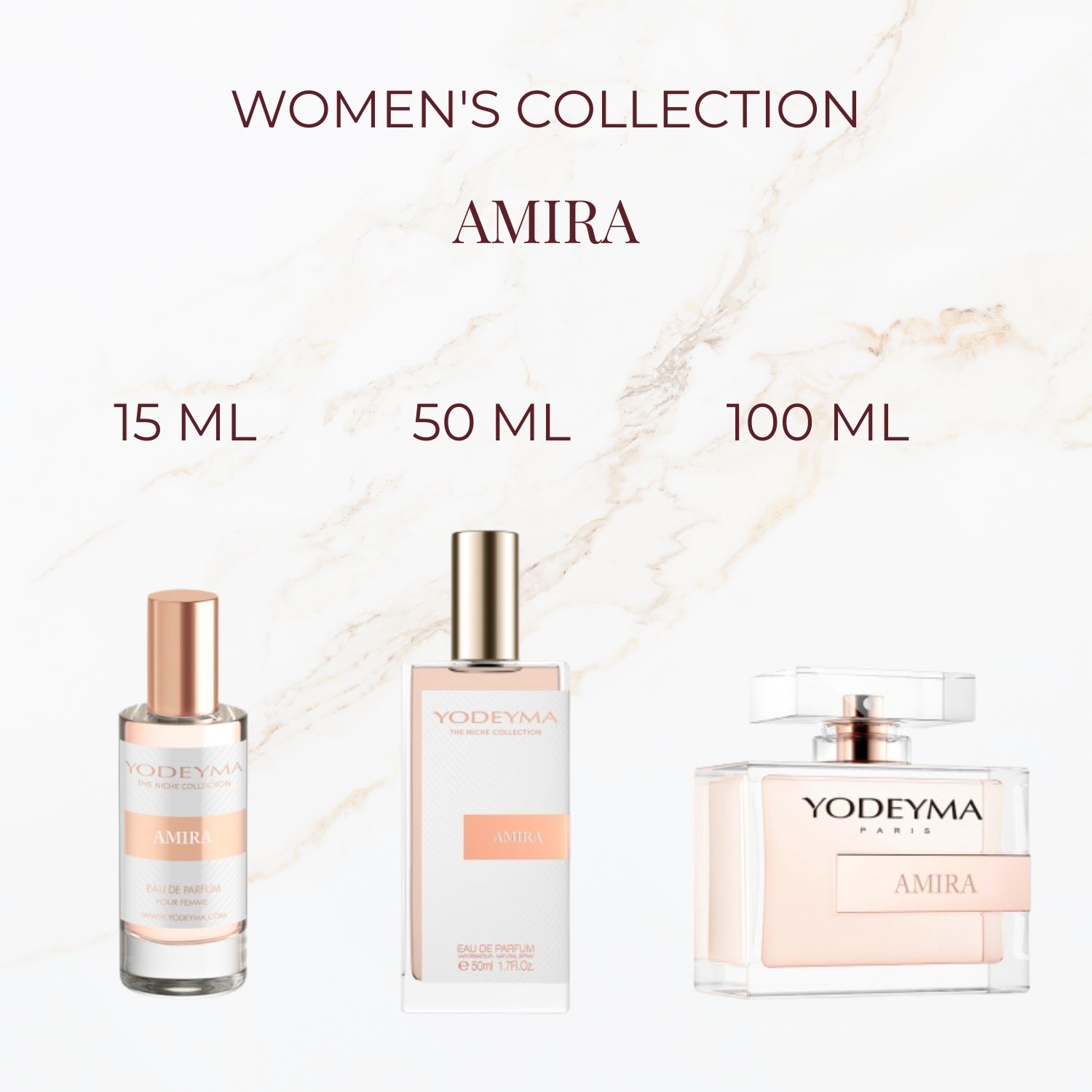 Seyso Yodeyma Amira parfum dames luxe niche geur warm en elegant verkrijgbaar in 15 ml 50 ml en 100 ml stijlvolle glazen flacon roze tint