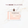 Seyso Yodeyma Amira parfum dames luxe niche geur warm en elegant verkrijgbaar in 15 ml 50 ml en 100 ml stijlvolle glazen flacon roze tint
