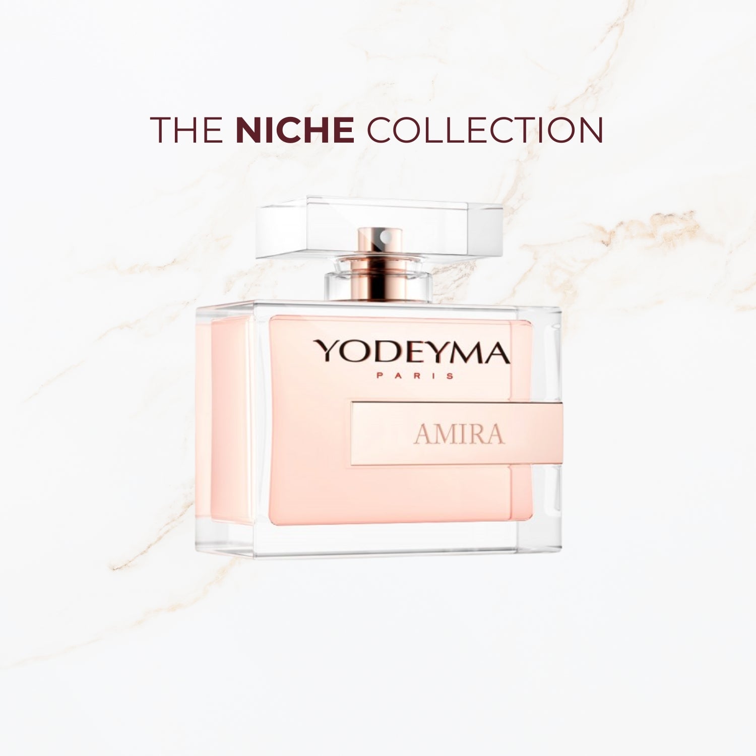 Seyso Yodeyma Amira parfum dames luxe niche geur warm en elegant verkrijgbaar in 15 ml 50 ml en 100 ml stijlvolle glazen flacon roze tint