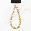 Beige telefoonkoord met rvs gouden balletjes