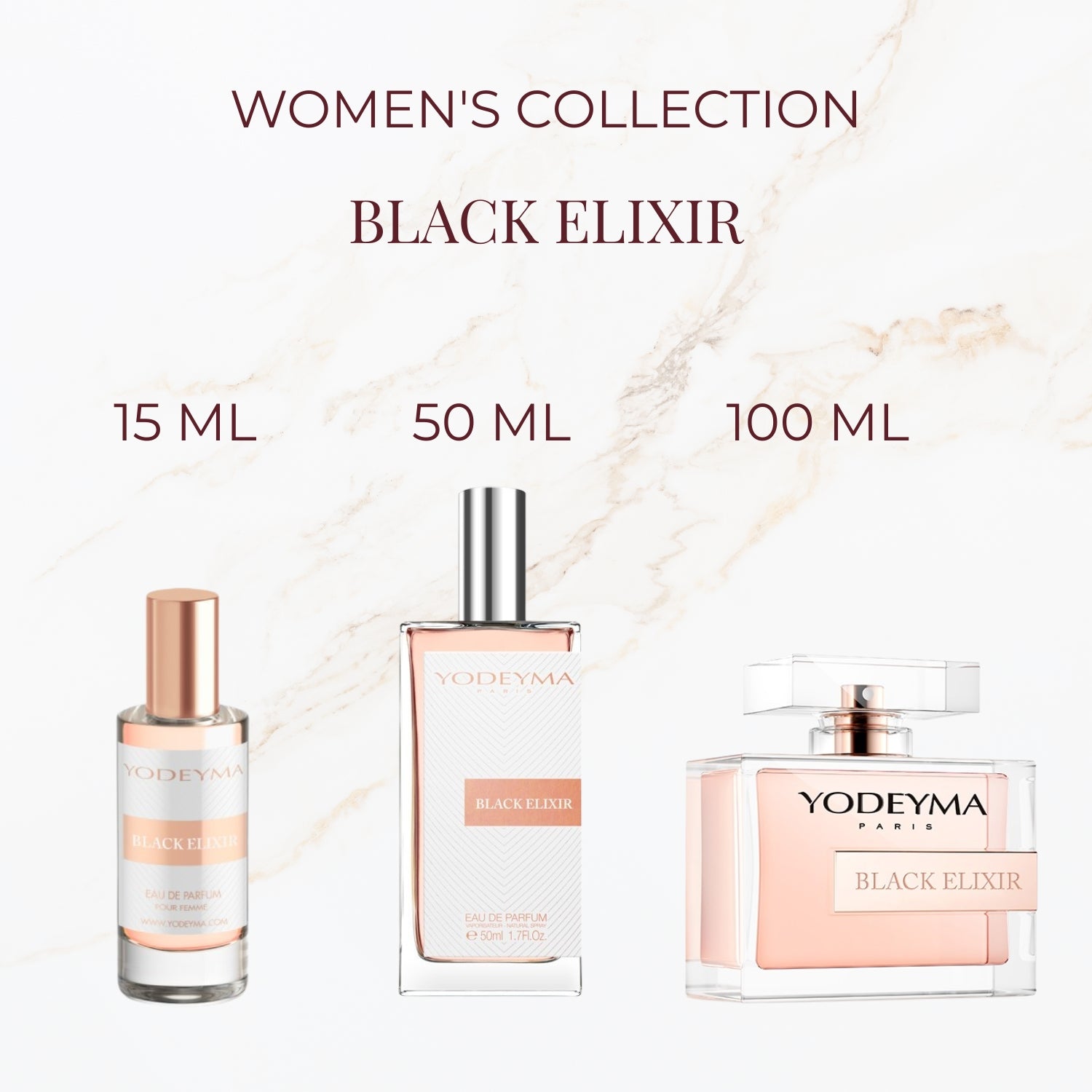 Seyso Yodeyma Black Elixir dames parfum roze flacon bloemige geur