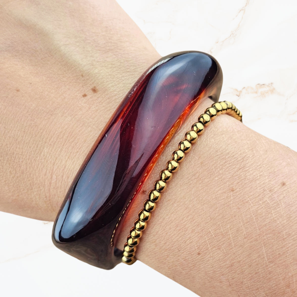 Grove bruine dames armband met cognac en roodbruine kleurnuances