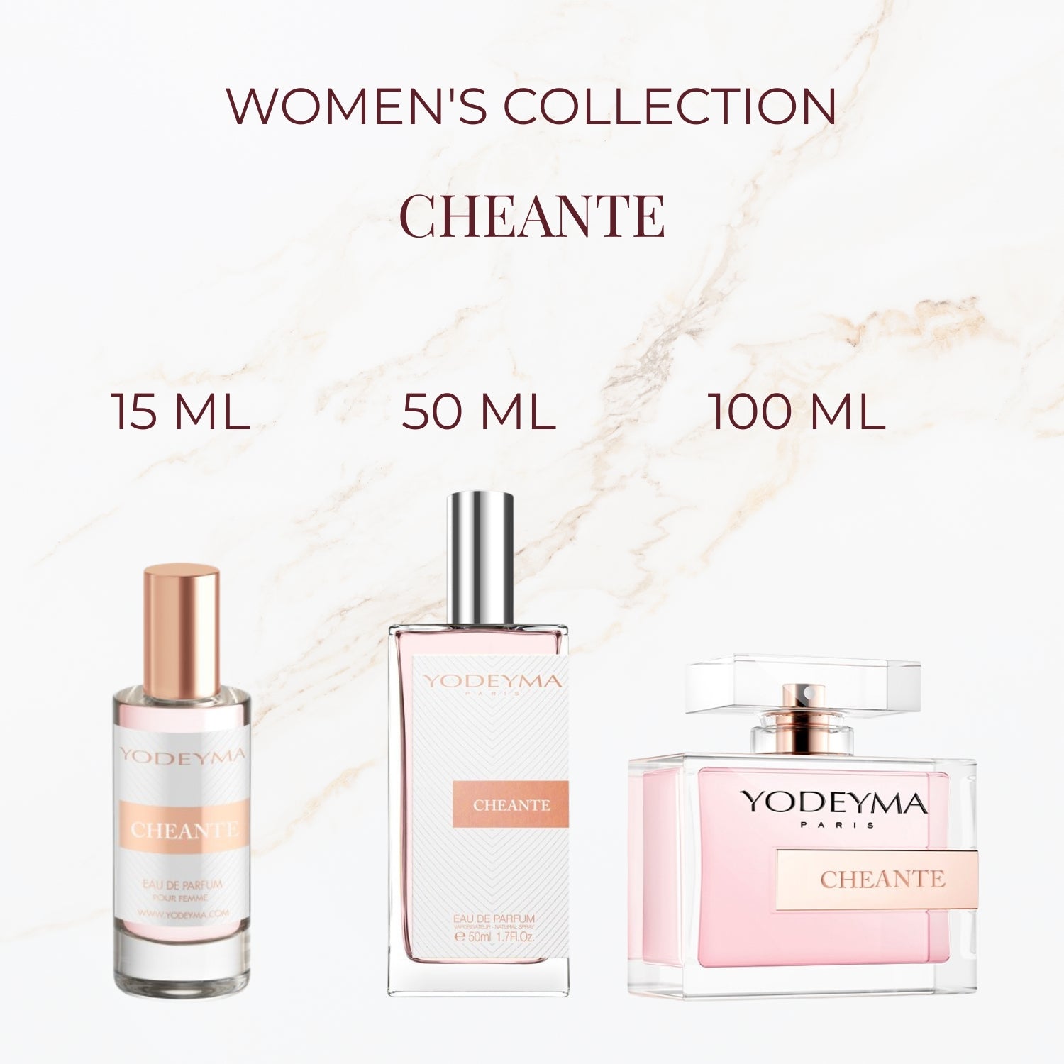 Seyso Yodeyma Cheante parfum dames roze luxe geur verkrijgbaar in 15 ml 50 ml en 100 ml elegante glazen flacon