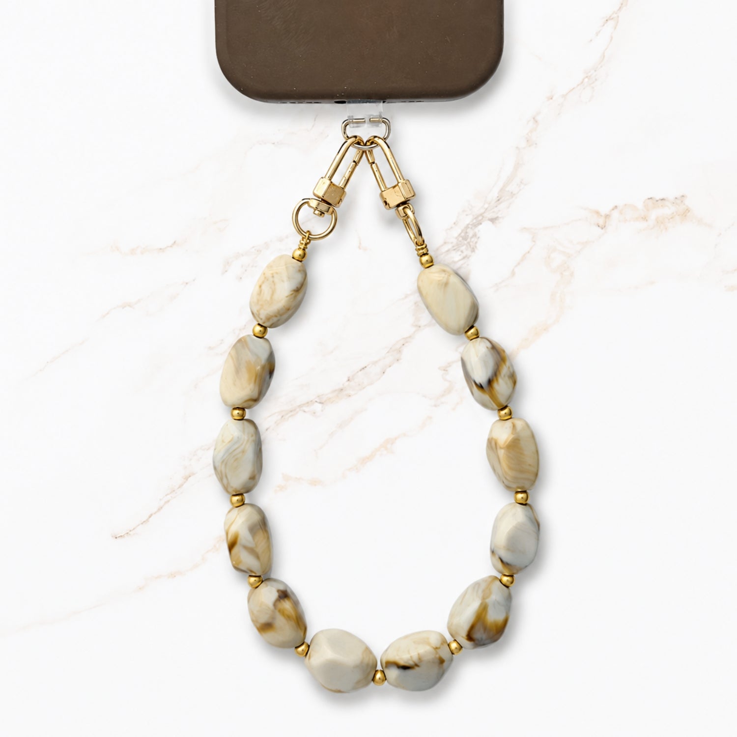 Chunky marmer creme telefoonkoord