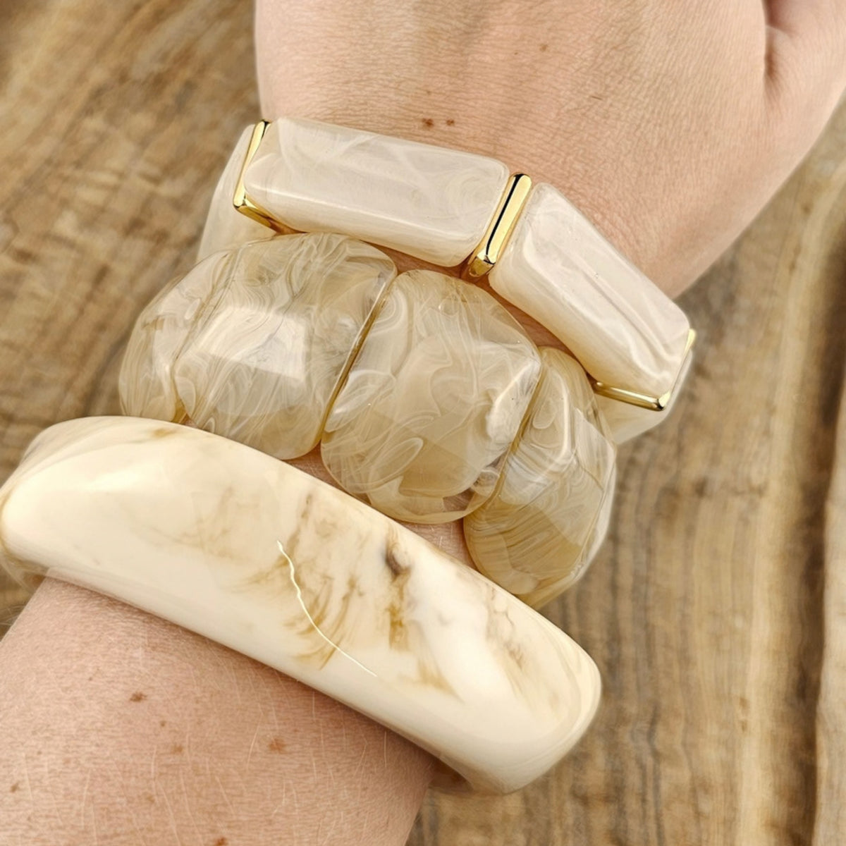 Seyso crème beige bangle armband in chunky statement stijl