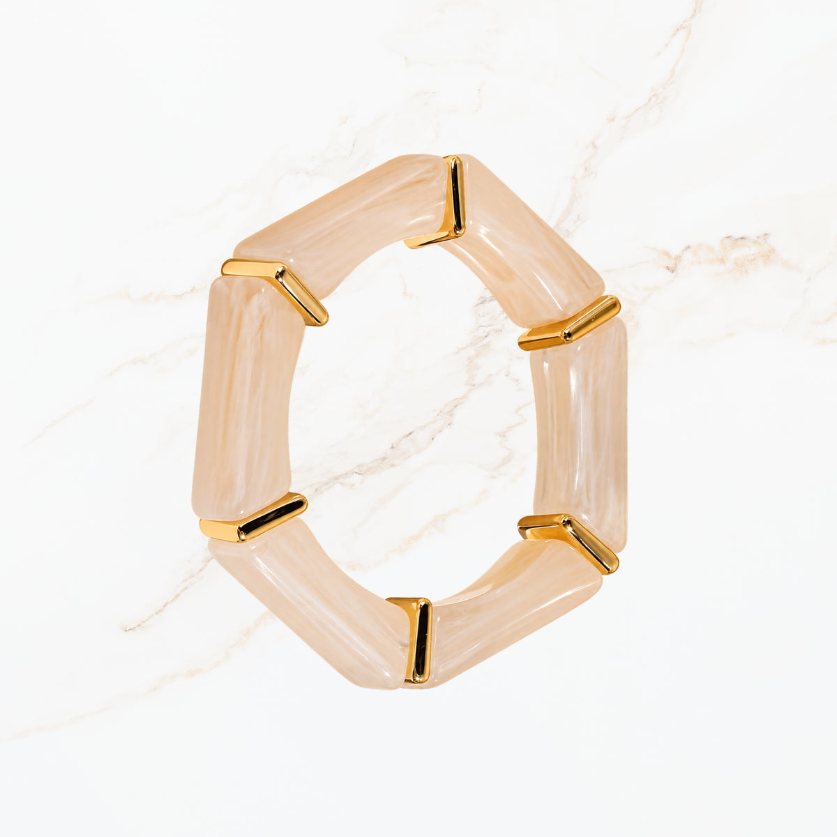 Seyso beige crème elastische armband voor dames met goudkleurige details