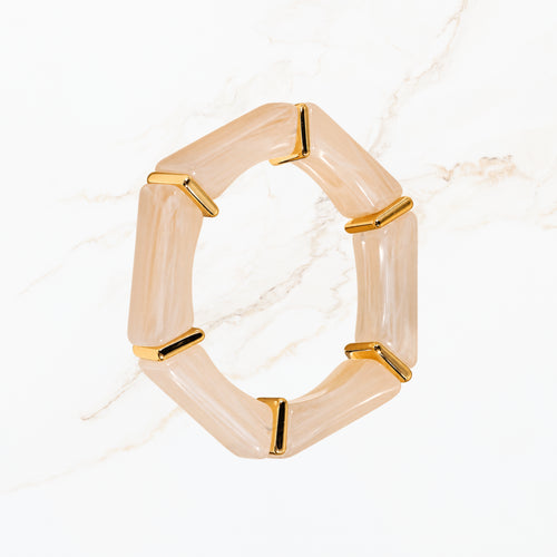 Seyso beige crème elastische armband voor dames met goudkleurige details