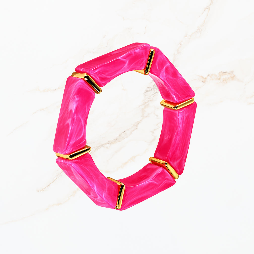Seyso donkerroze elastische armband voor dames met goudkleurige details