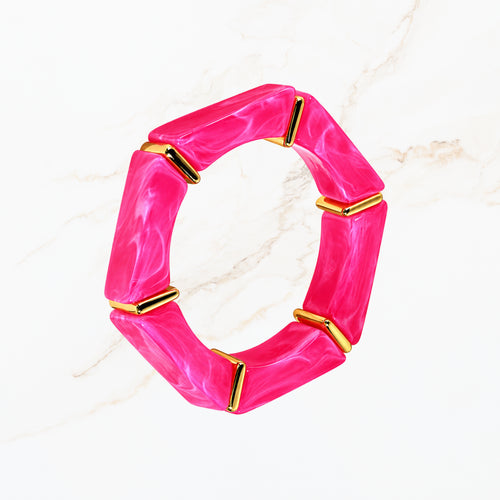 Seyso donkerroze elastische armband voor dames met goudkleurige details