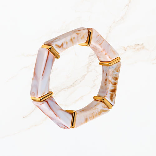 Seyso wit bruine elastische dames armband met goudkleurige details