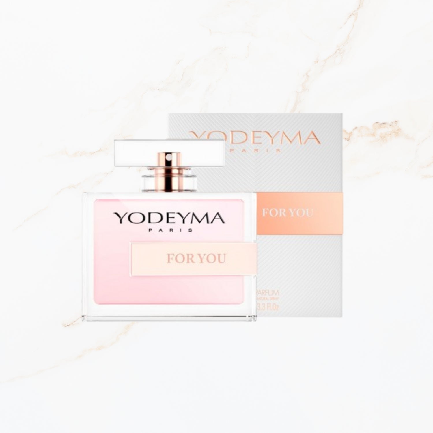 Seyso Yodeyma For You parfum dames zachte bloemige luxe geur verkrijgbaar in 15 ml 50 ml en 100 ml elegante glazen flacon roze tint