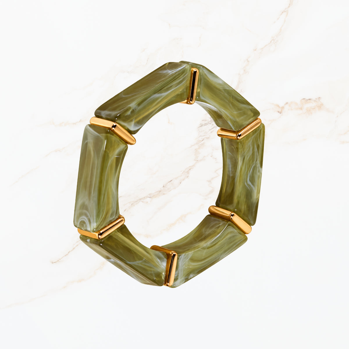 Seyso olijfgroene elastische dames armband met goudkleurige details
