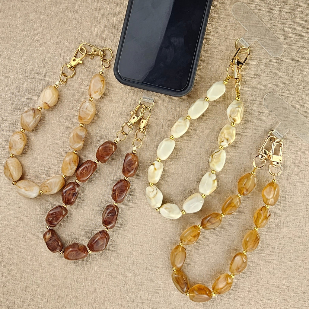 Bruine telefoonketting met grote stenen