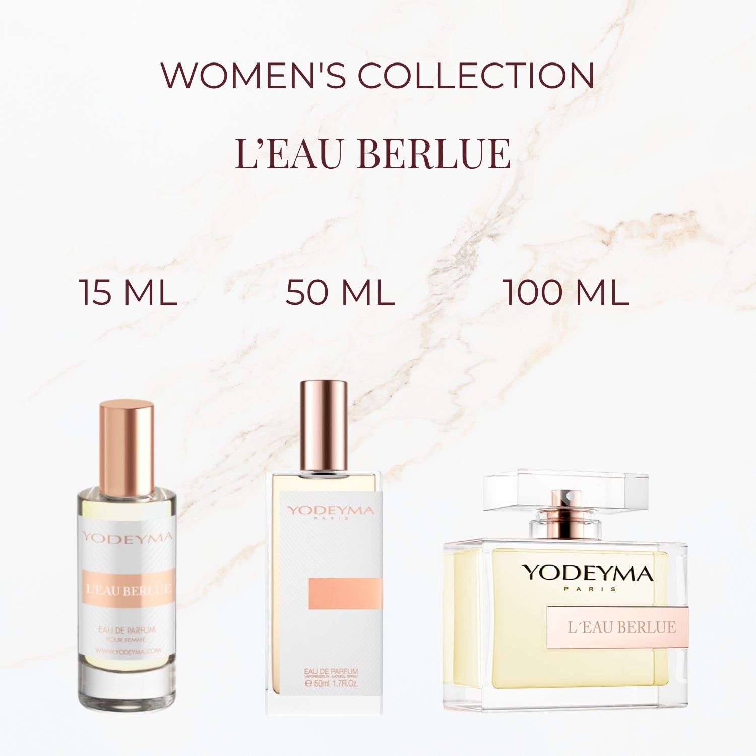 Seyso Yodeyma Leau Berlue parfum dames frisse en elegante luxe geur verkrijgbaar in 15 ml 50 ml en 100 ml stijlvolle glazen flacon lichtgele tint
