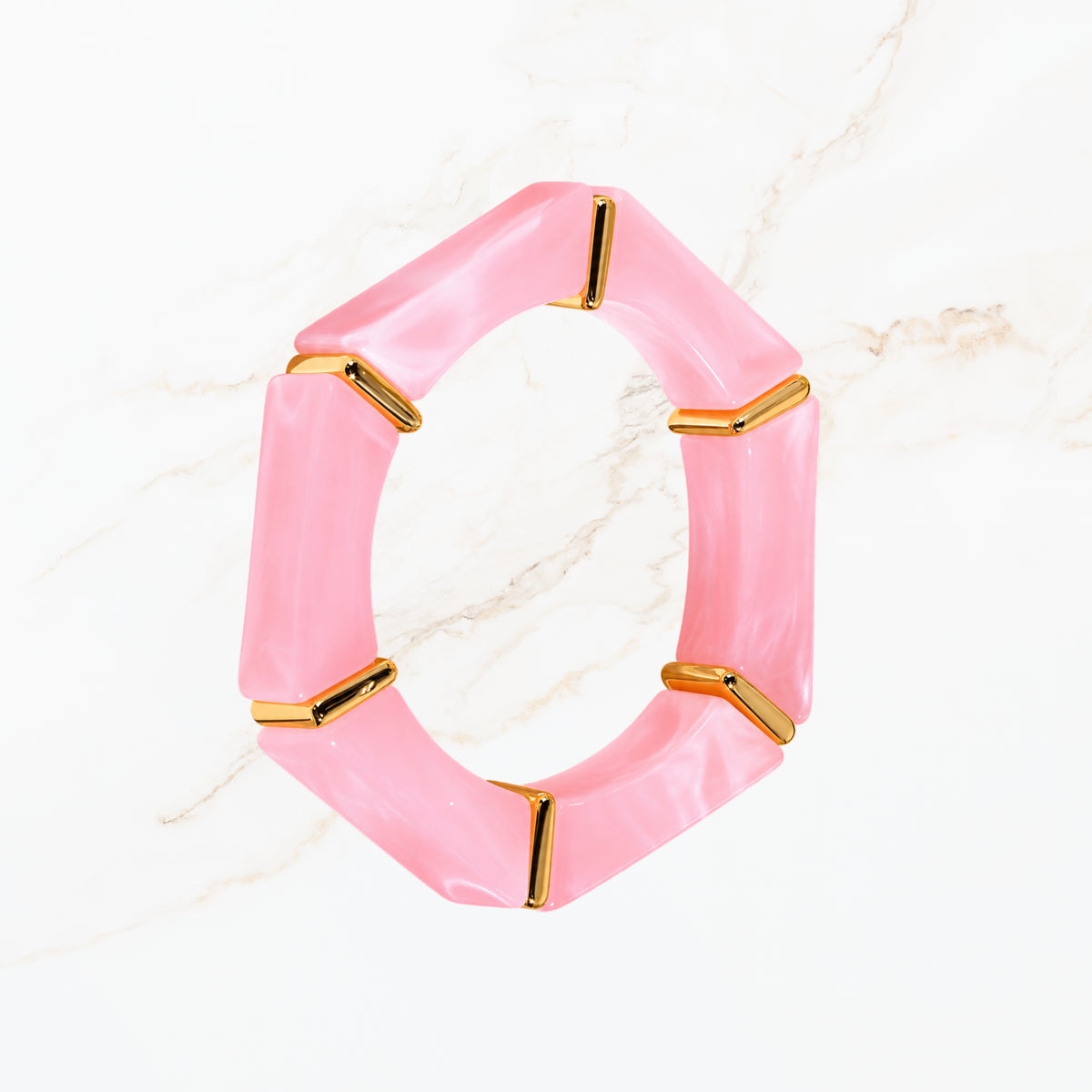 Seyso lichtroze elastische dames armband met goudkleurige details