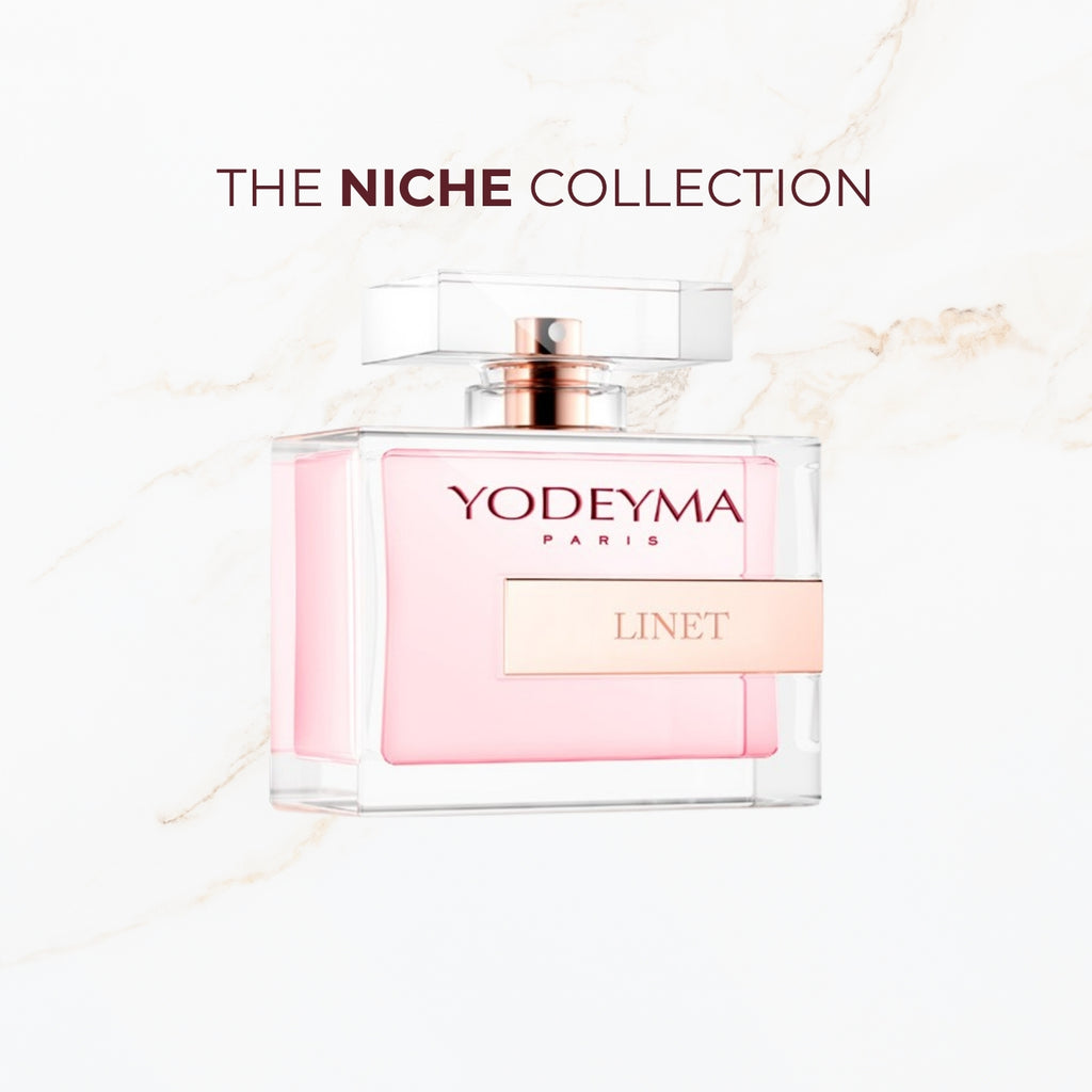 Seyso Yodeyma Linet parfum dames luxe bloemige en zachte geur verkrijgbaar in 15 ml 50 ml en 100 ml elegante glazen flacon roze tint