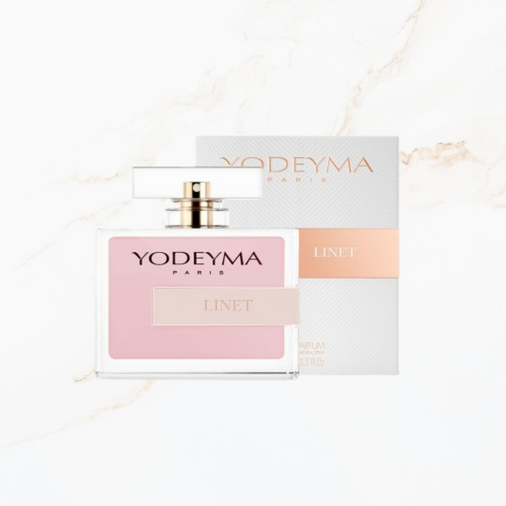 Seyso Yodeyma Linet parfum dames luxe bloemige en zachte geur verkrijgbaar in 15 ml 50 ml en 100 ml elegante glazen flacon roze tint