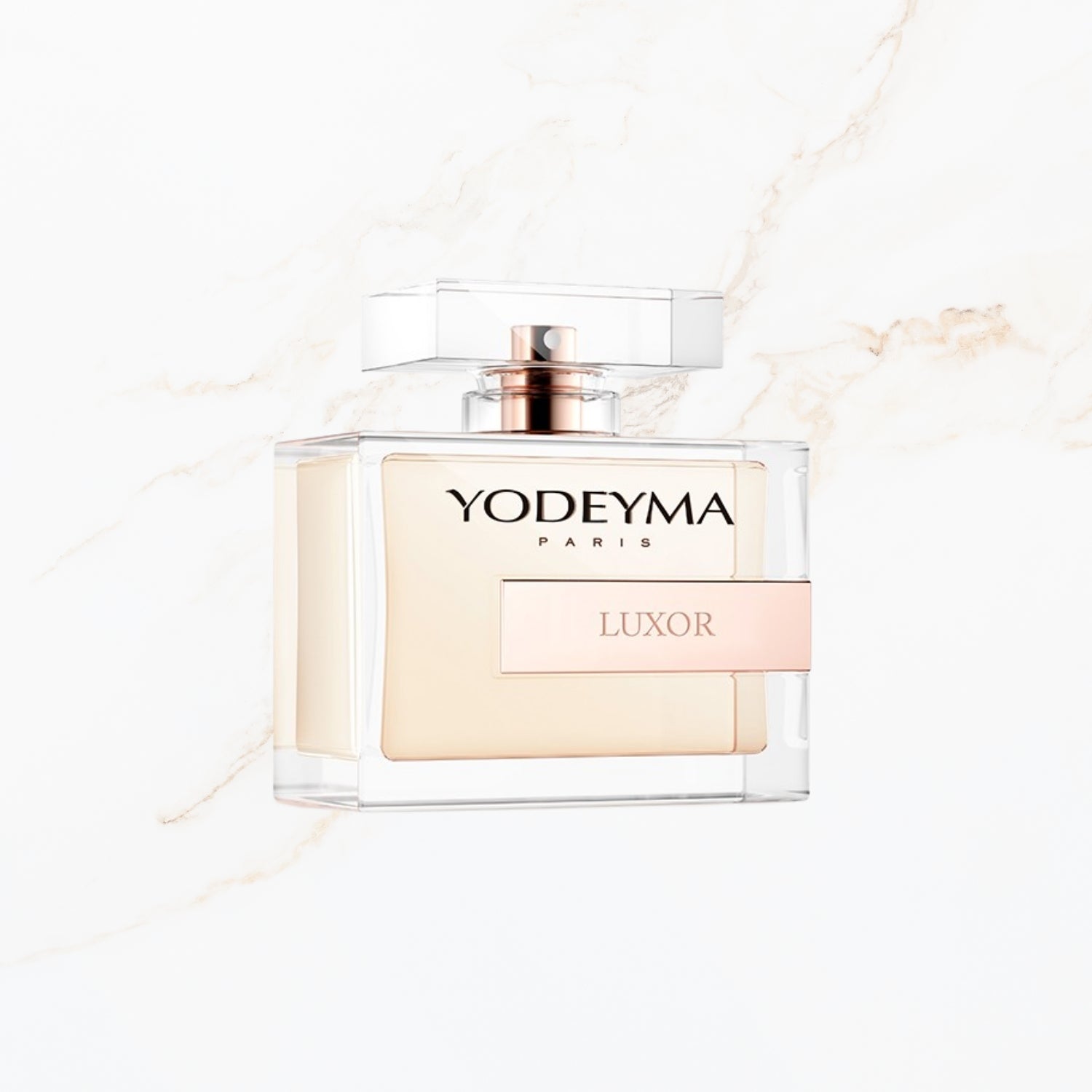 Seyso Yodeyma Luxor parfum dames warme en elegante luxe geur verkrijgbaar in 15 ml 50 ml en 100 ml stijlvolle glazen flacon zachte beige tint