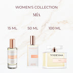 Seyso Yodeyma Mia parfum dames frisse en zachte luxe geur verkrijgbaar in 15 ml 50 ml en 100 ml elegante glazen flacon lichtgele tint