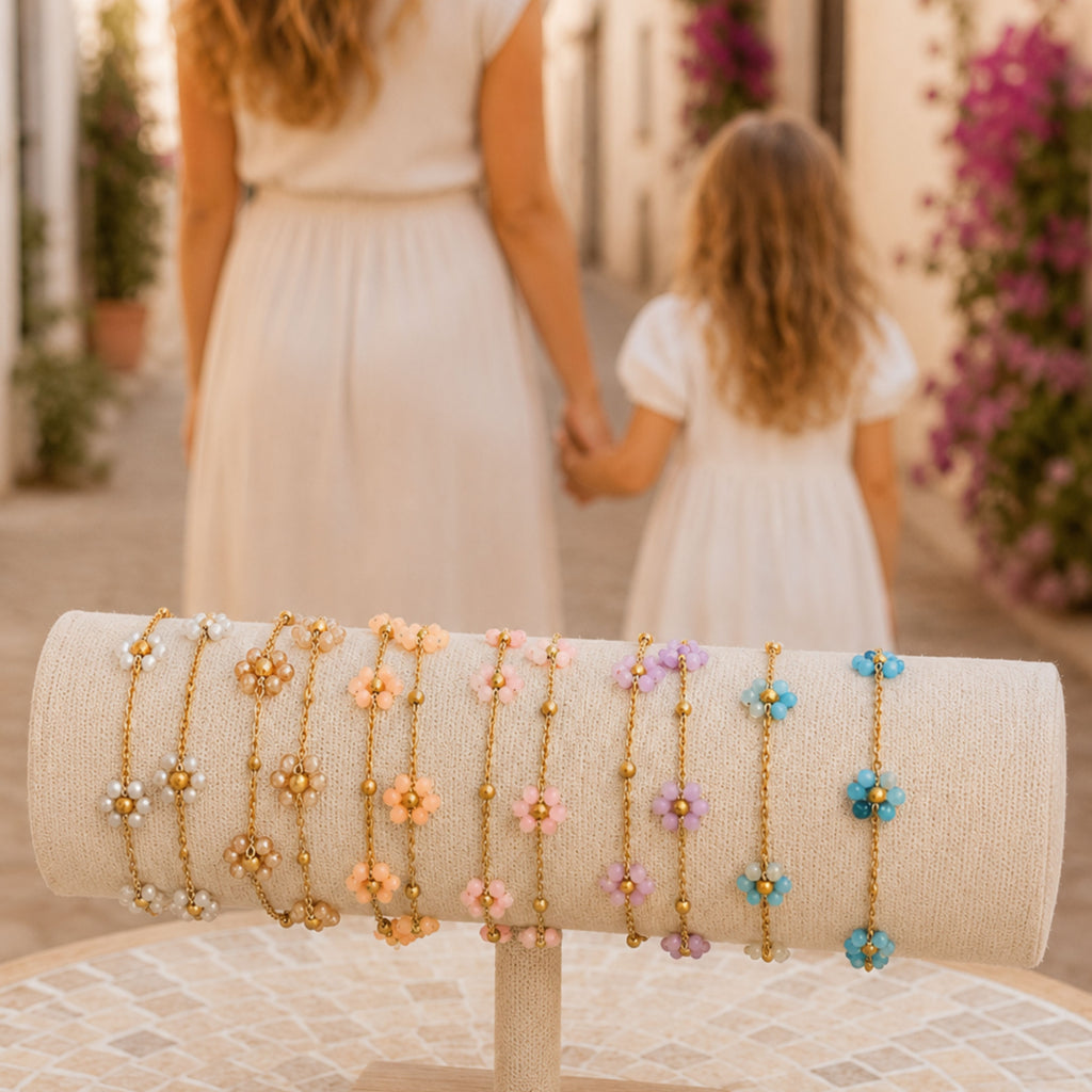 Witte parel bloem kralen armband