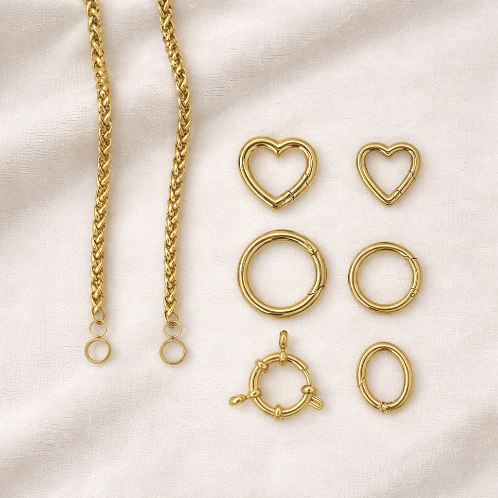 Stainless steel design your own ketting waarbij je zelf de lengte kiest, een connector toevoegt en meerdere bedels combineert tot een persoonlijk sieraad