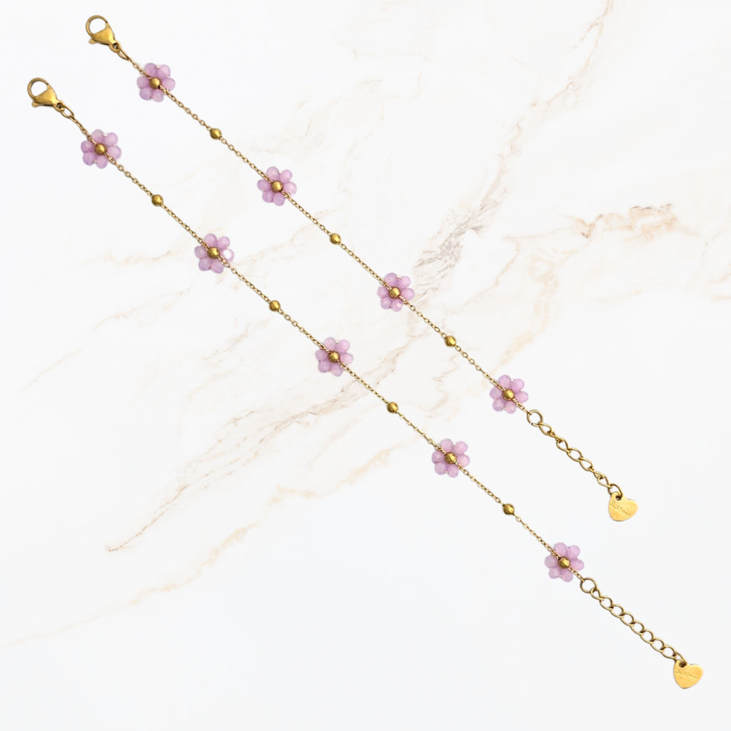 Paarse bloem kralen armband