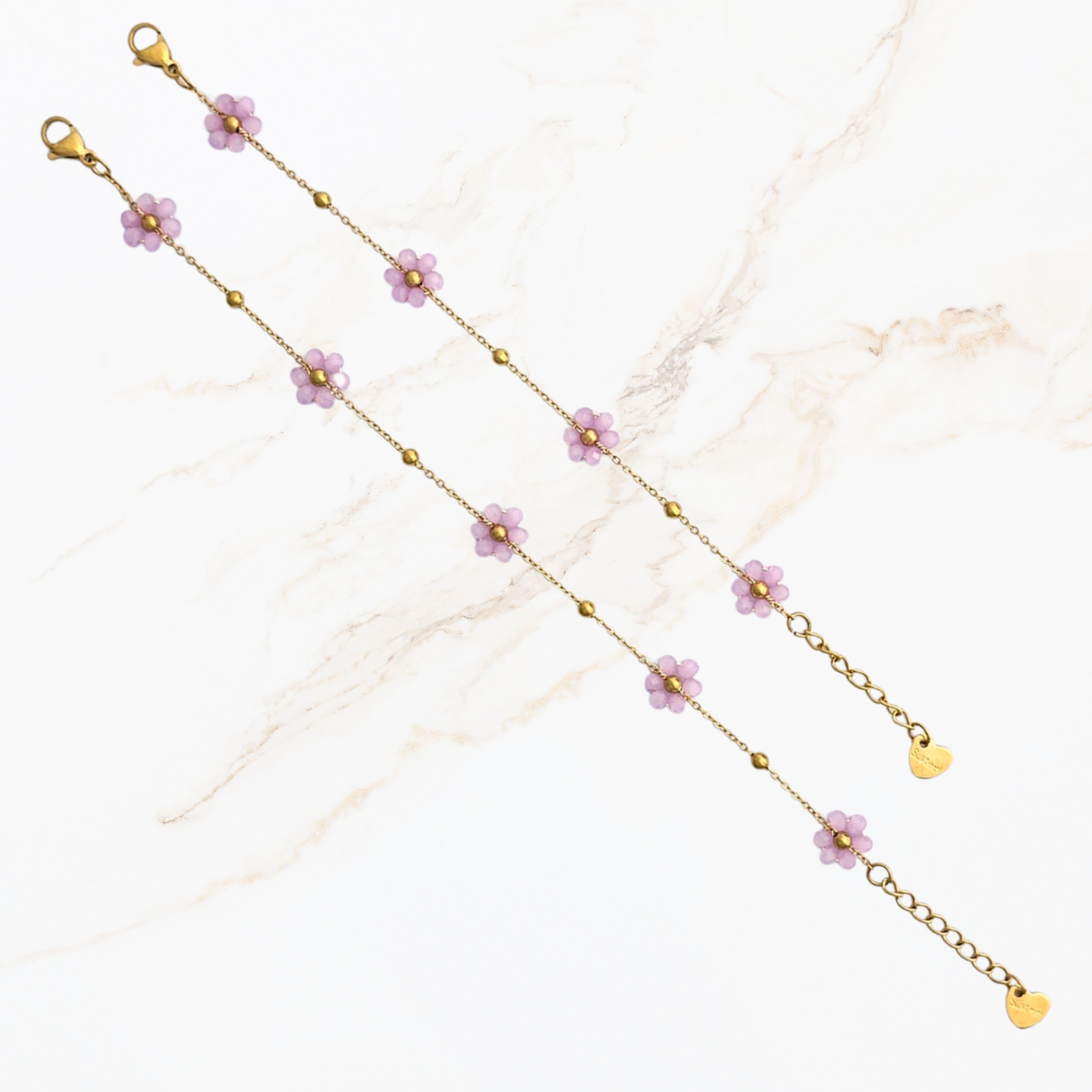 Paarse bloem kralen armband