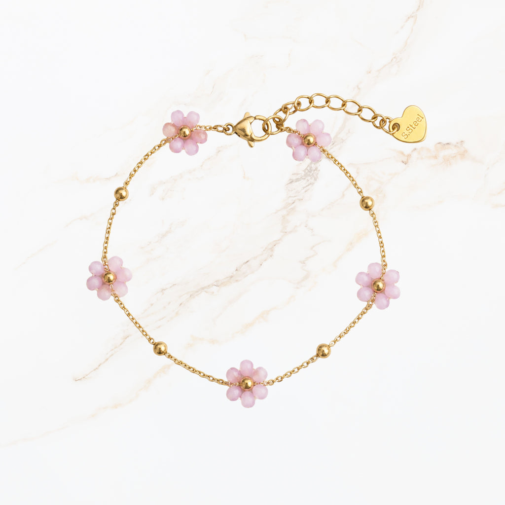 Paarse bloem kralen armband