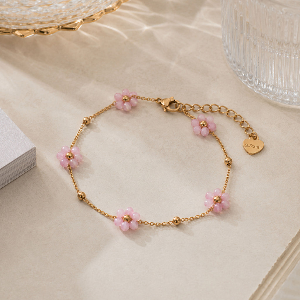 Paarse bloem kralen armband