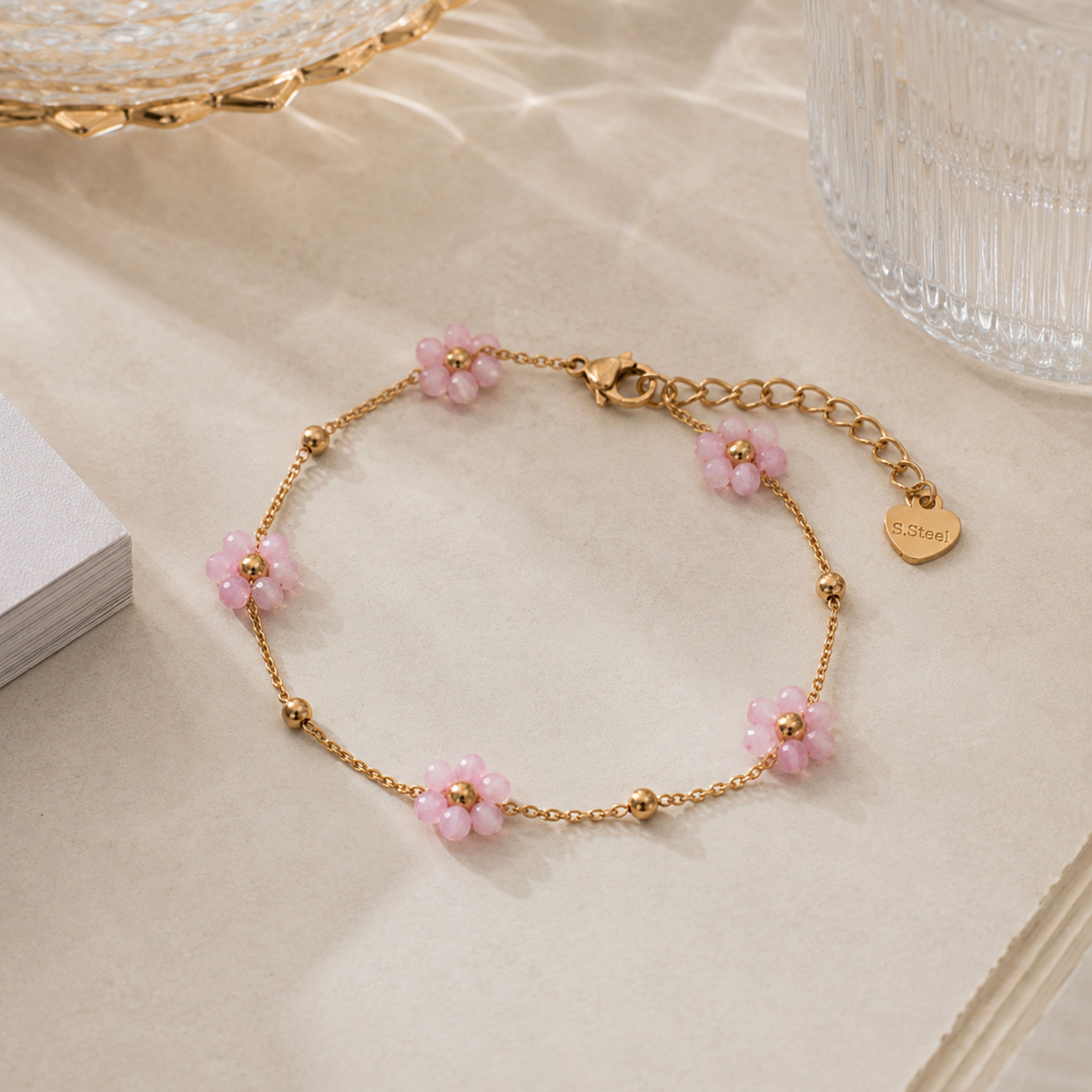 Paarse bloem kralen armband