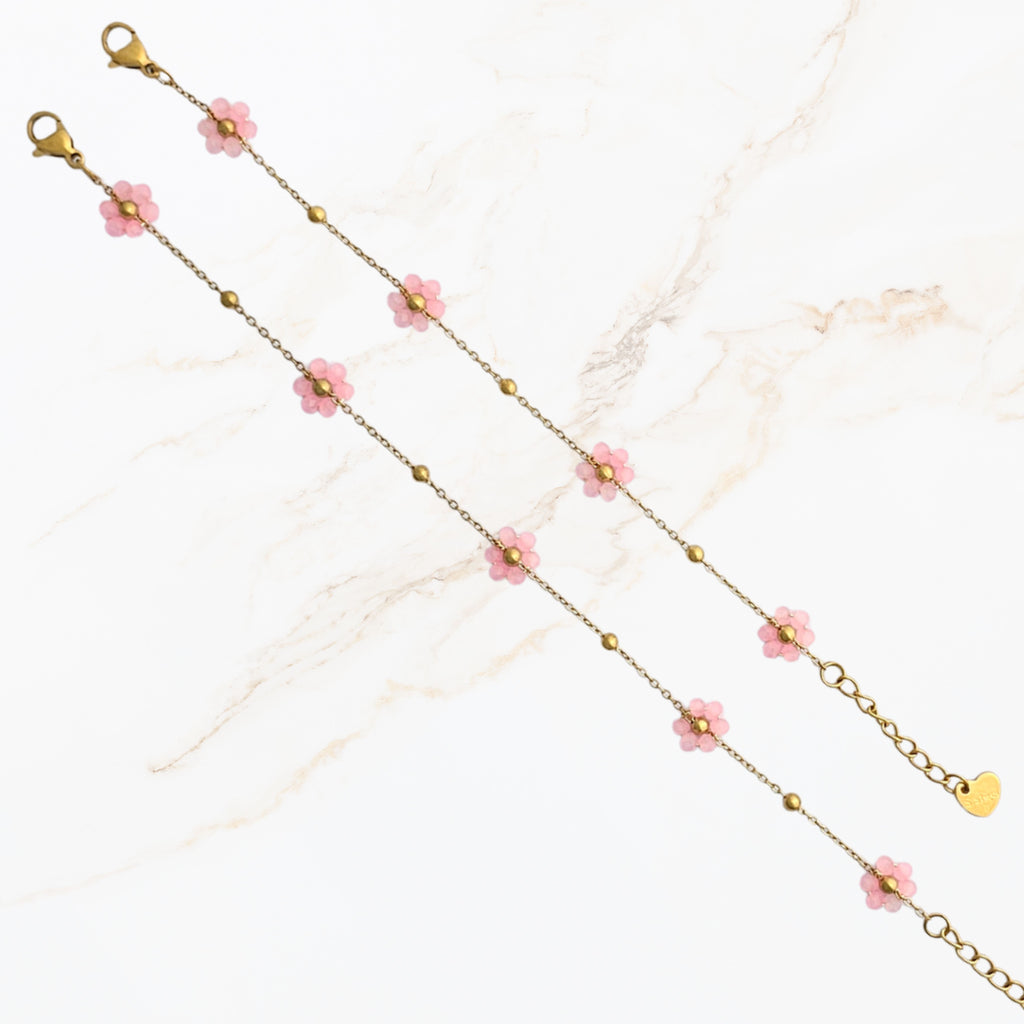 Roze bloem kralen armband
