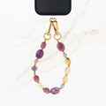 Seyso paars beige telefoonkoord met acryl keramische en RVS kralen