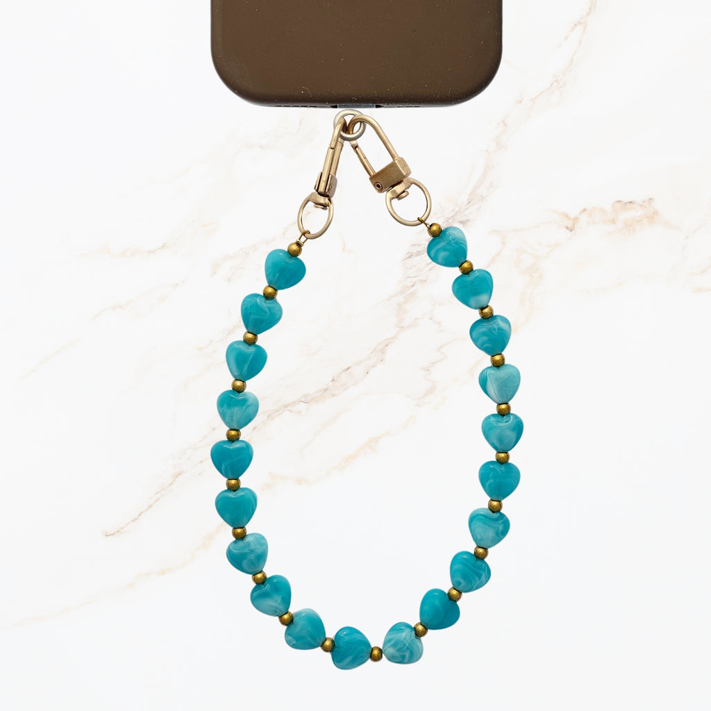 Turquoise hartjes telefoonkoord