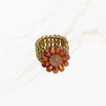 Rood bruine bloem ring met strass stenen