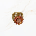 Rood bruine bloem ring met strass stenen