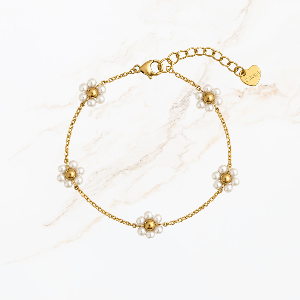 Witte parel bloem kralen armband