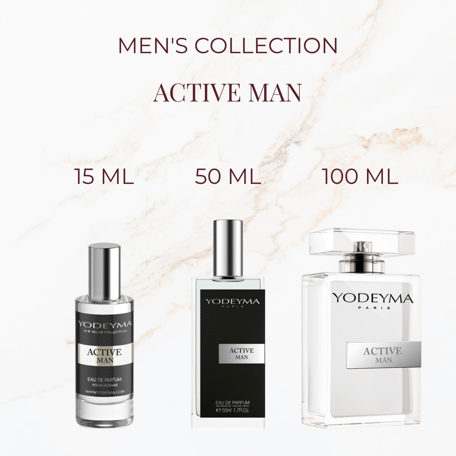 Yodeyma Active Man parfum verkrijgbaar in 15 ml 50 ml en 100 ml