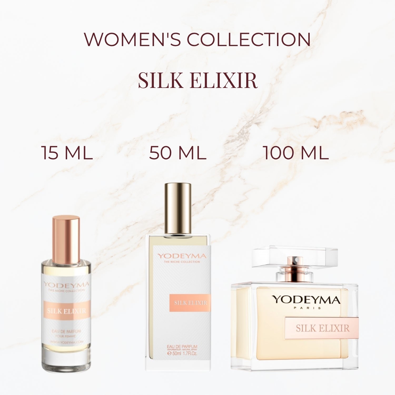 Yodeyma Silk Elixer parfum verkrijgbaar in 15 ml 50 ml en 100 ml