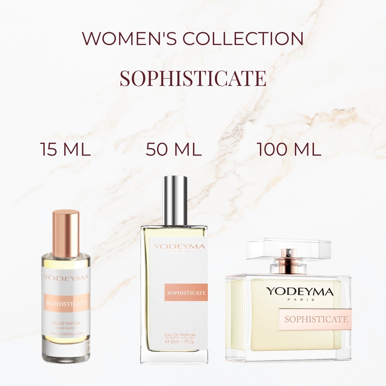 Yodeyma Sophisticate parfum verkrijgbaar in 15 ml 50 ml en 100 ml
