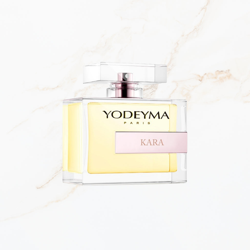 Seyso Yodeyma Kara parfum dames frisse en elegante luxe geur verkrijgbaar in 15 ml 50 ml en 100 ml stijlvolle glazen flacon lichtgele tint